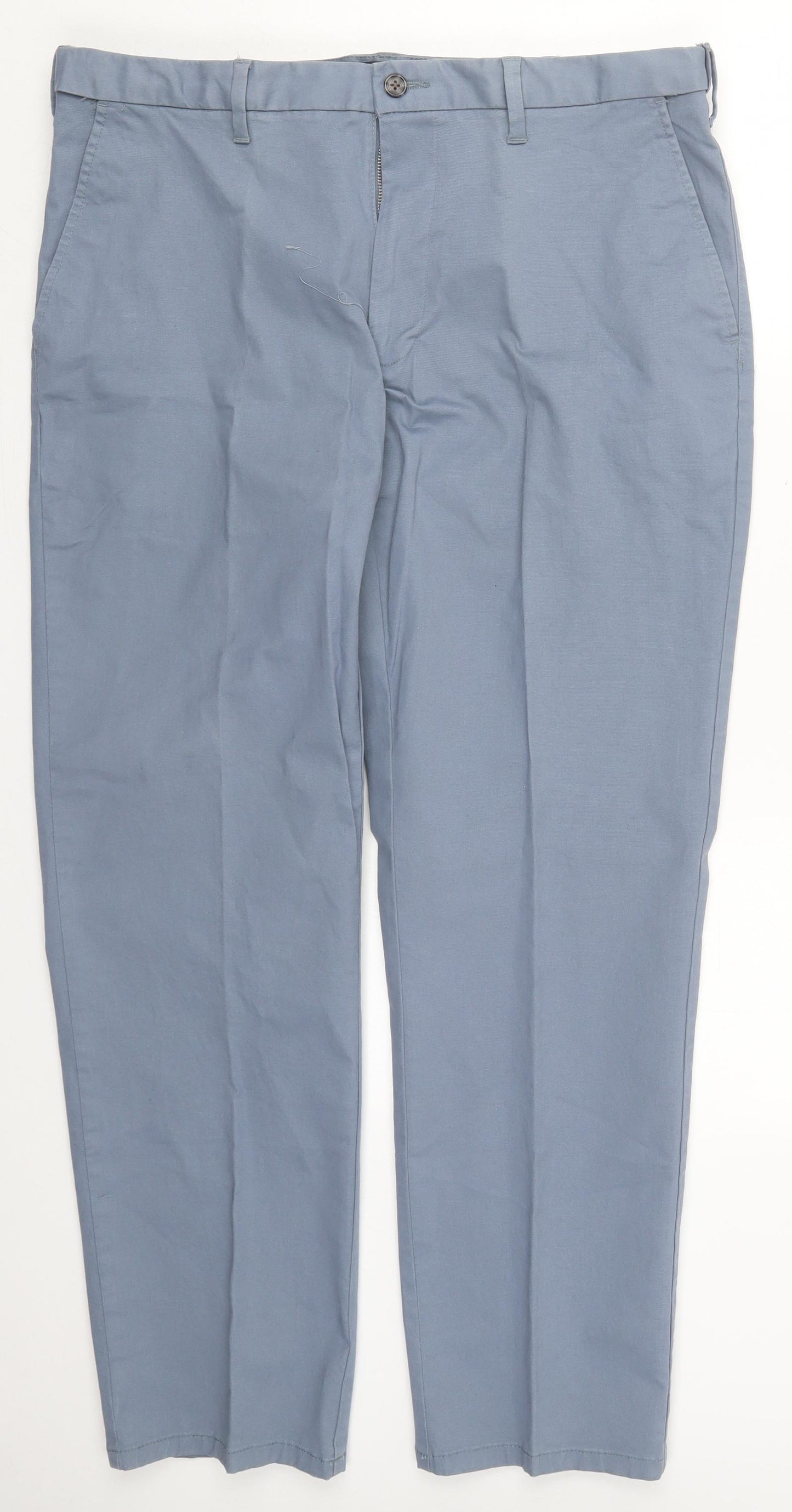 Marks and Spencer Mens Blue  Cotton Trousers  Size 38 L31 in Regular Button