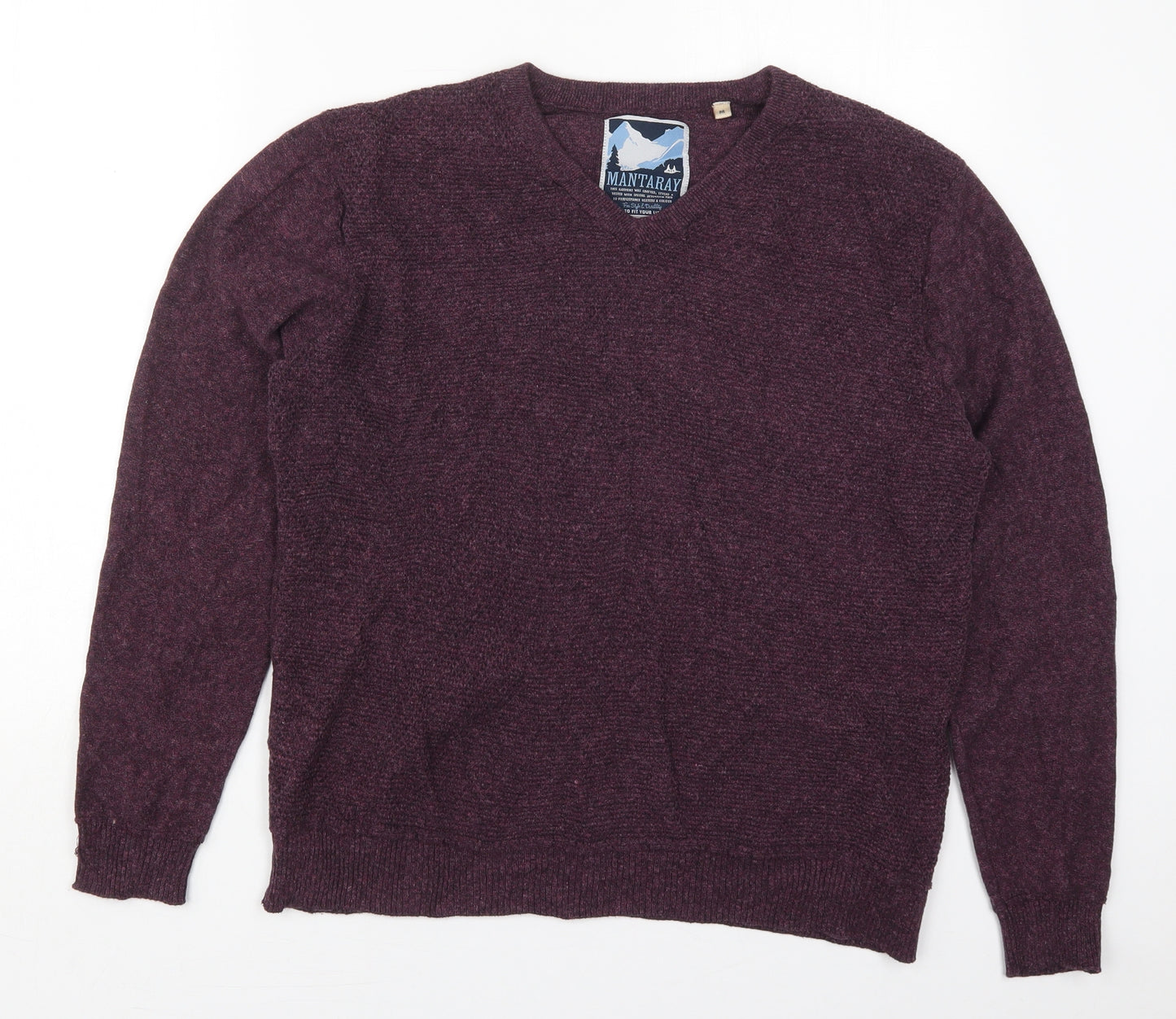 Mantaray Mens Purple V-Neck  Cotton Pullover Jumper Size M