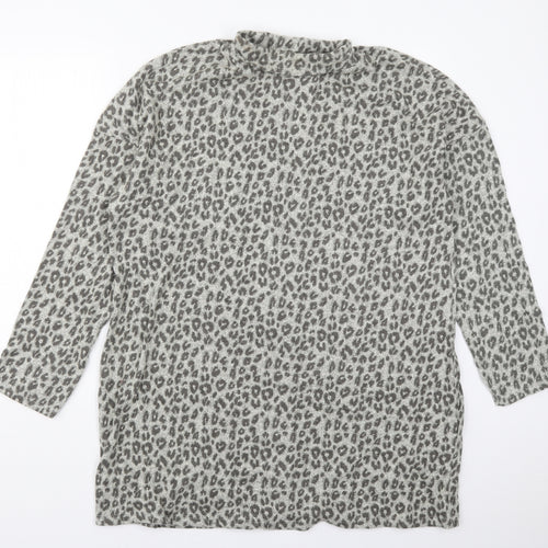 NEXT Womens Grey Animal Print Cotton T-Shirt Dress  Size 18  Roll Neck Pullover