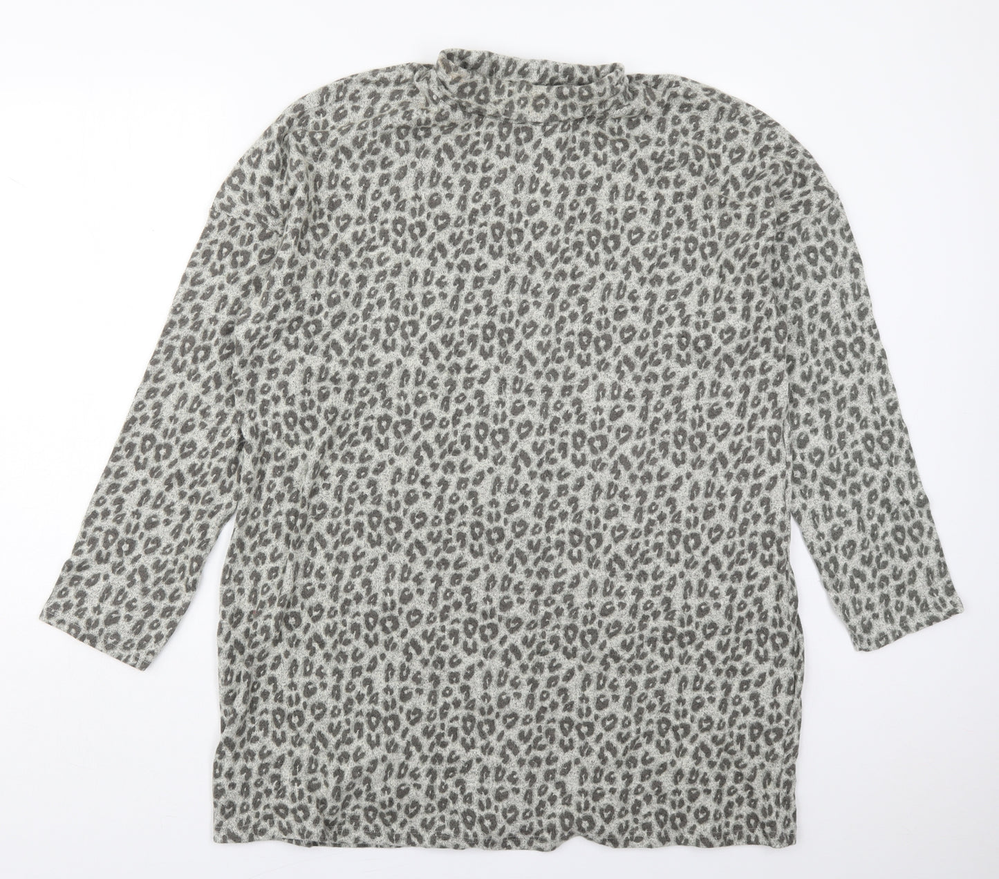 NEXT Womens Grey Animal Print Cotton T-Shirt Dress  Size 18  Roll Neck Pullover