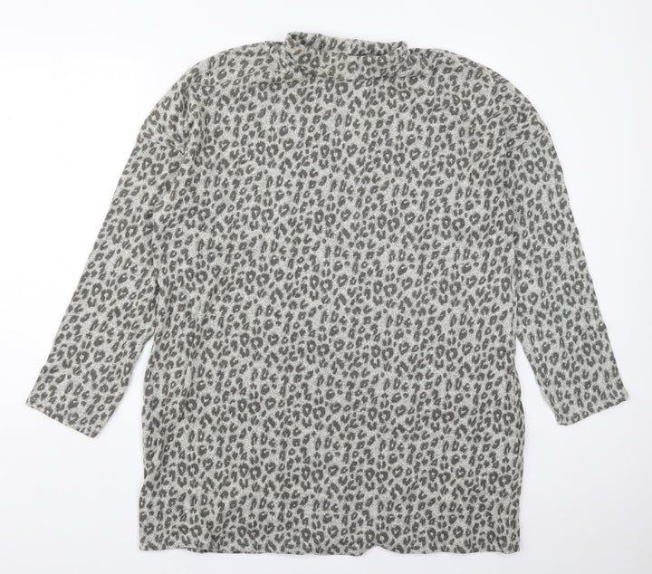 NEXT Womens Grey Animal Print Cotton T-Shirt Dress  Size 18  Roll Neck Pullover