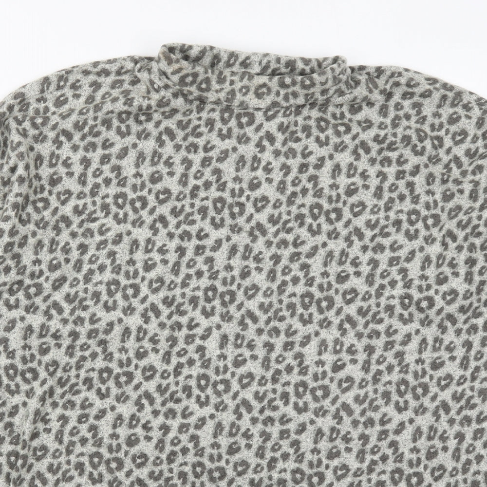 NEXT Womens Grey Animal Print Cotton T-Shirt Dress  Size 18  Roll Neck Pullover