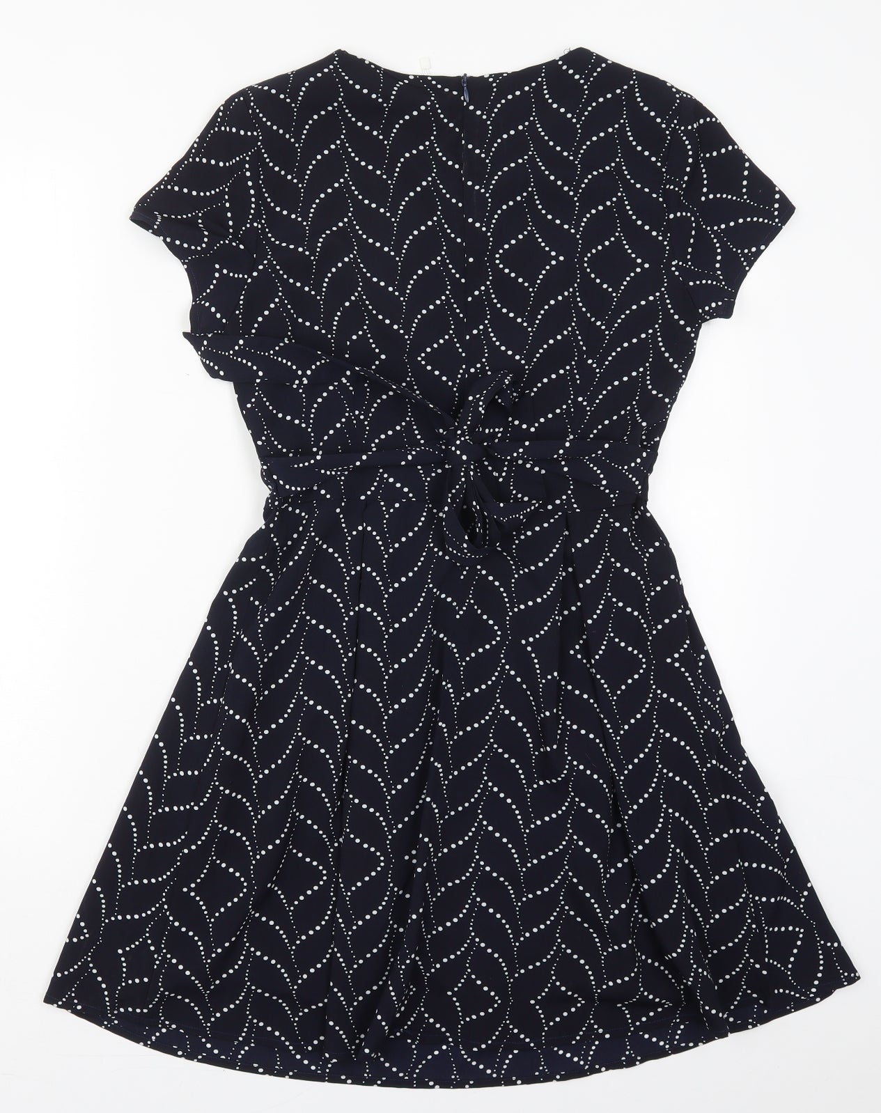 Goldkid Womens Blue Geometric Polyester Skater Dress  Size 8  V-Neck Zip
