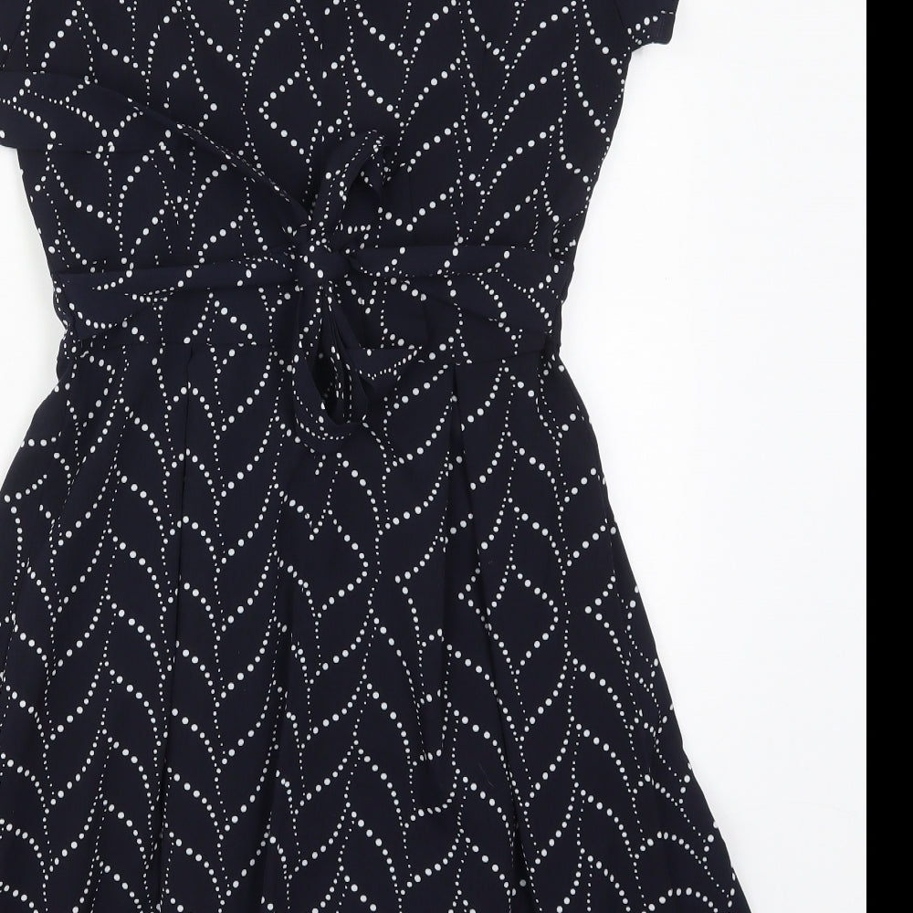 Goldkid Womens Blue Geometric Polyester Skater Dress  Size 8  V-Neck Zip
