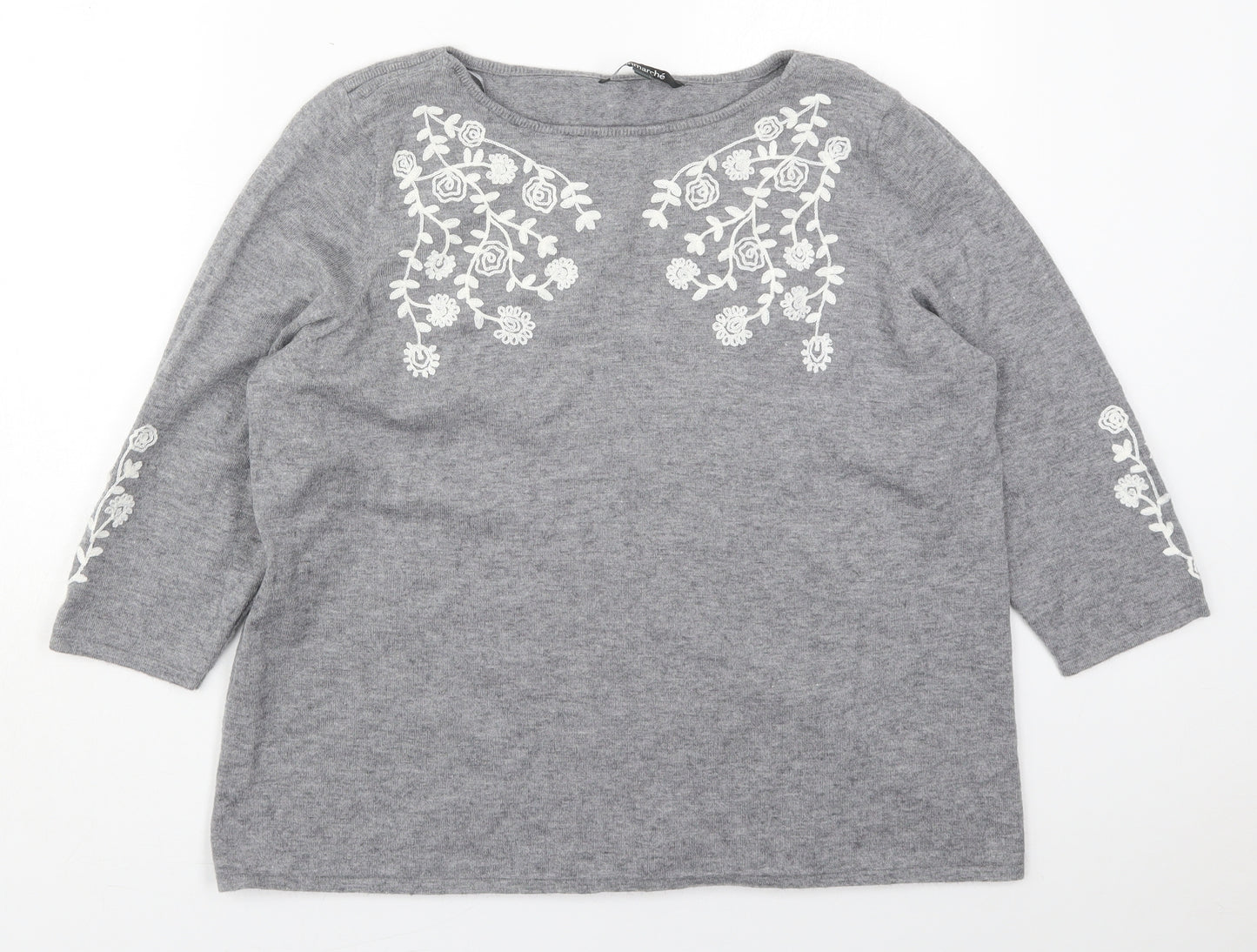 Bonmarché Womens Grey Boat Neck Floral Viscose Pullover Jumper Size 20