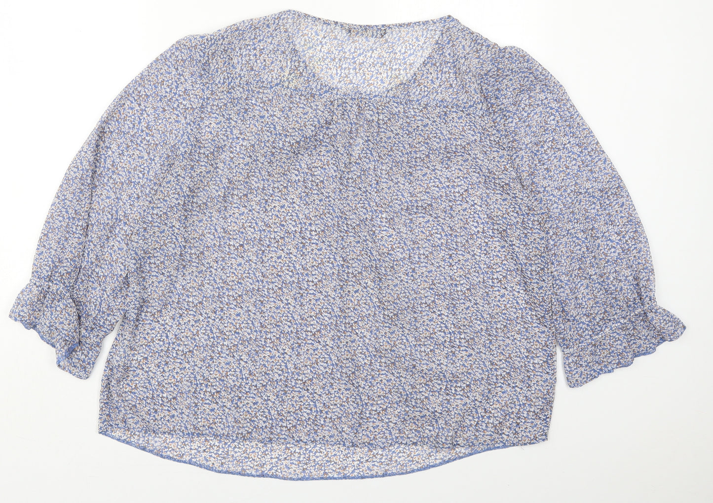 George Womens Blue Floral Polyester Basic Blouse Size 18 Round Neck