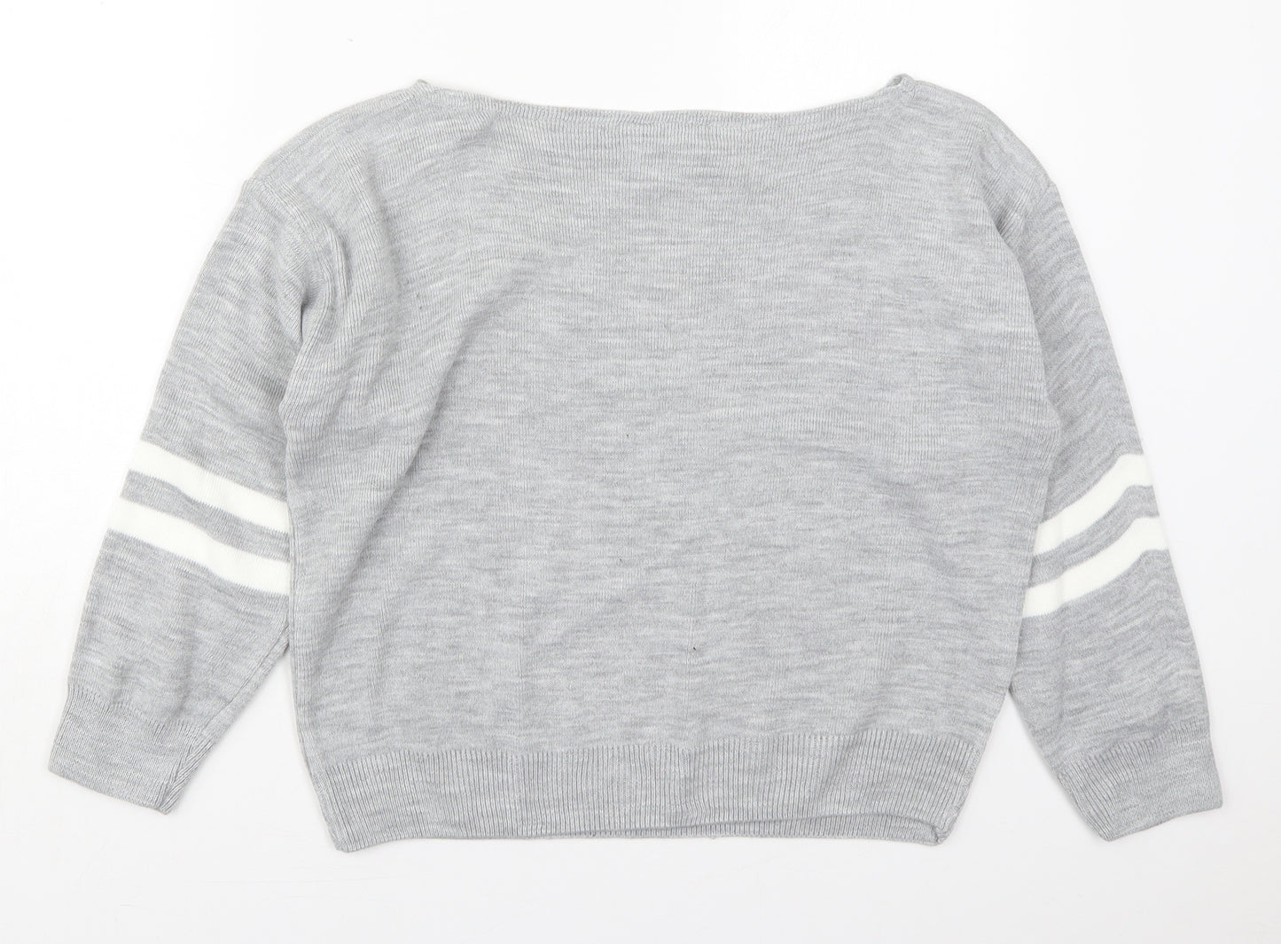 I SAW IT FIRST Womens Grey Boat Neck Striped Acrylic Pullover Jumper Size M