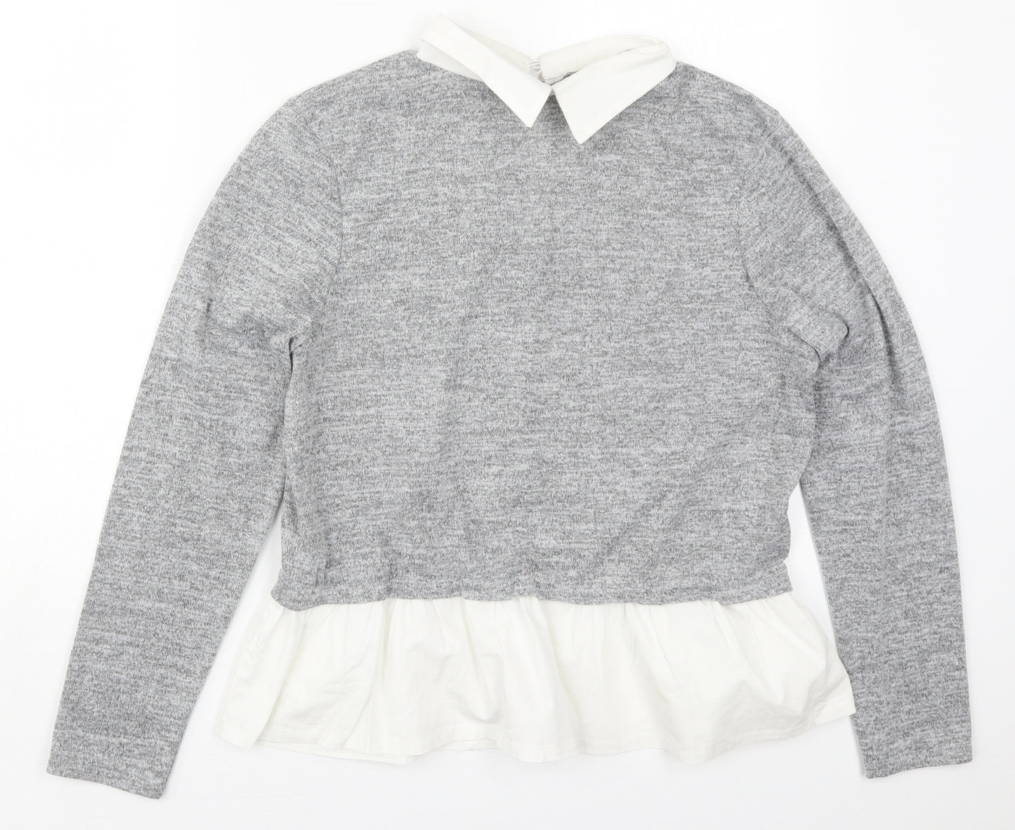 Lipsy Womens Grey  Cotton Basic Blouse Size 12 Collared
