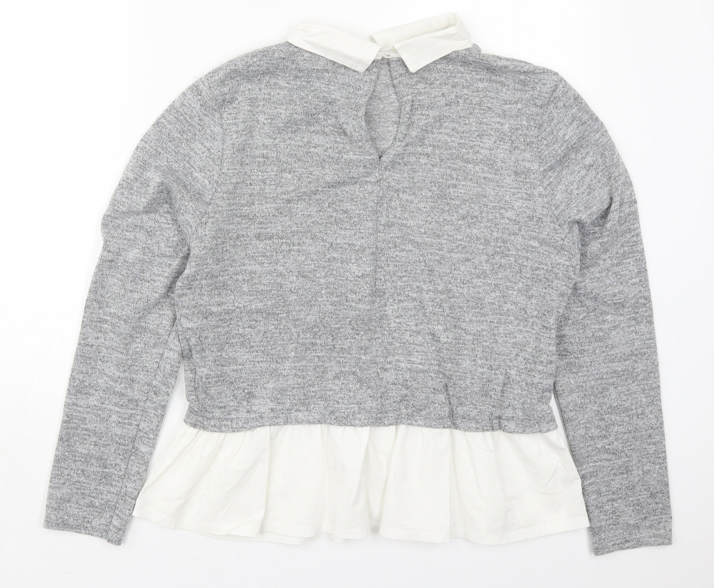 Lipsy Womens Grey  Cotton Basic Blouse Size 12 Collared