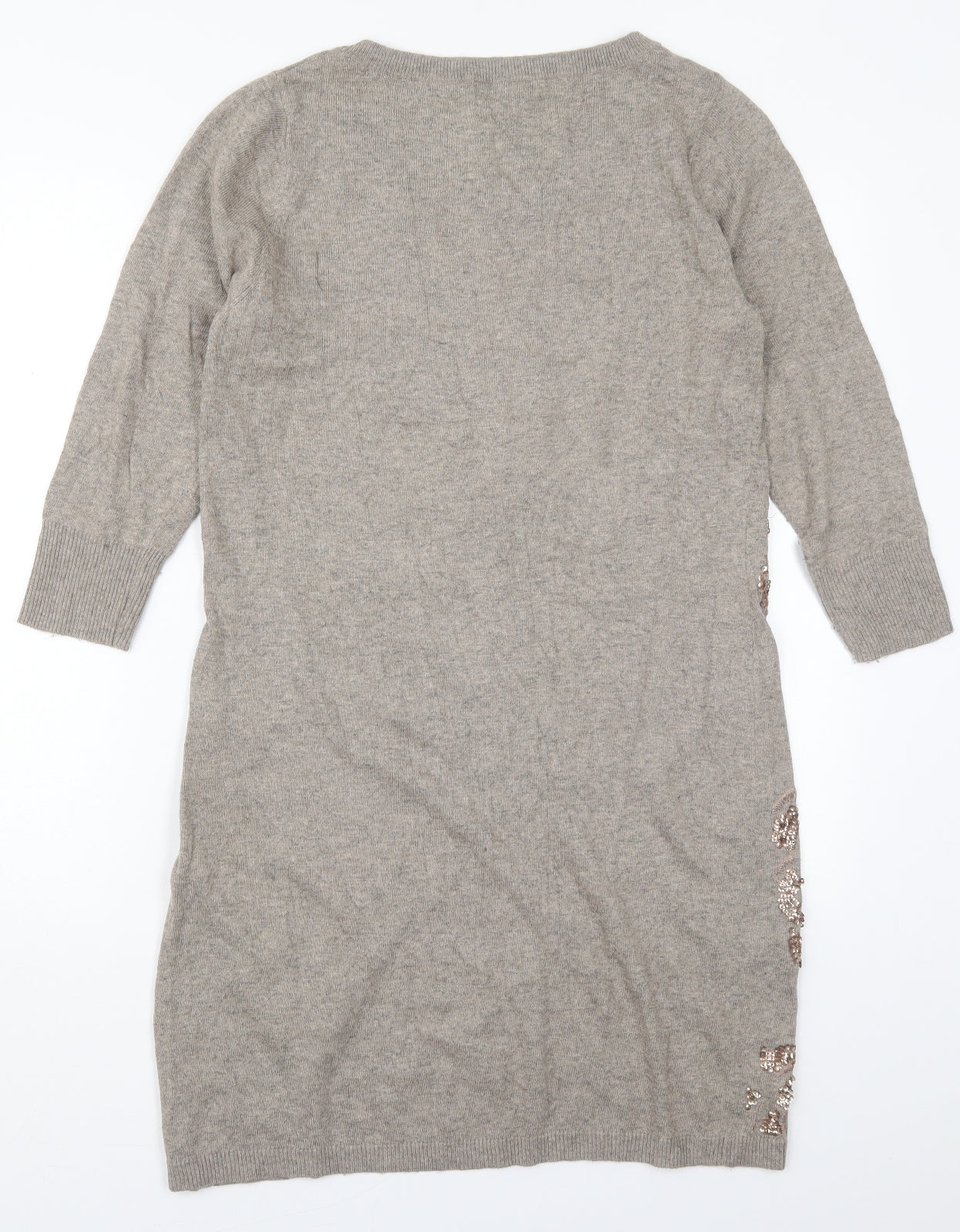 Monsoon Womens Brown Floral Cotton Jumper Dress  Size M  Round Neck Pullover