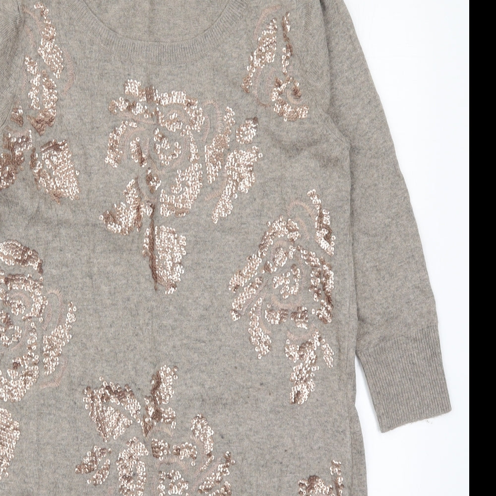 Monsoon Womens Brown Floral Cotton Jumper Dress  Size M  Round Neck Pullover