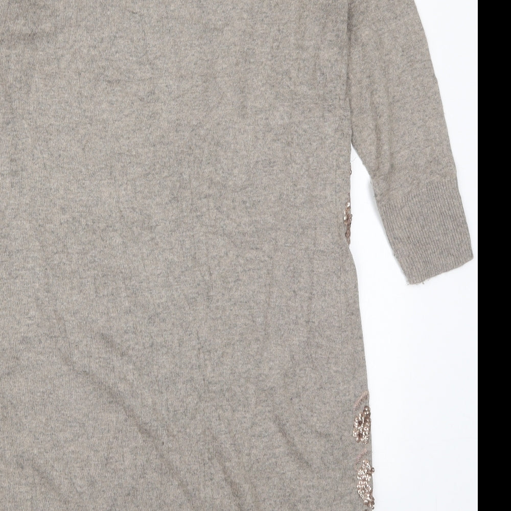 Monsoon Womens Brown Floral Cotton Jumper Dress  Size M  Round Neck Pullover