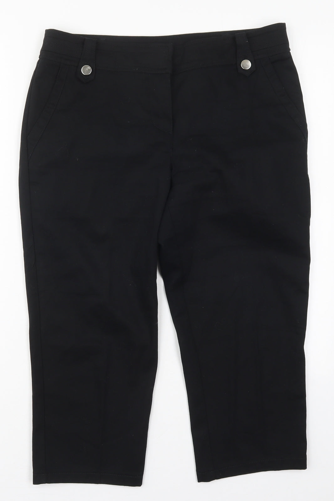 Wallis Womens Black  Cotton Cropped Trousers Size 12 L21 in Regular Button