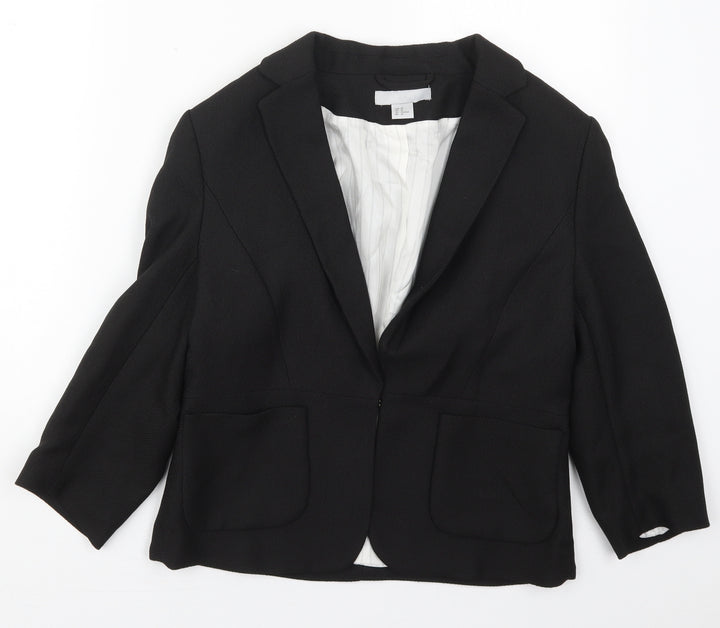 H&M Womens Black Polyester Jacket Blazer Size 12