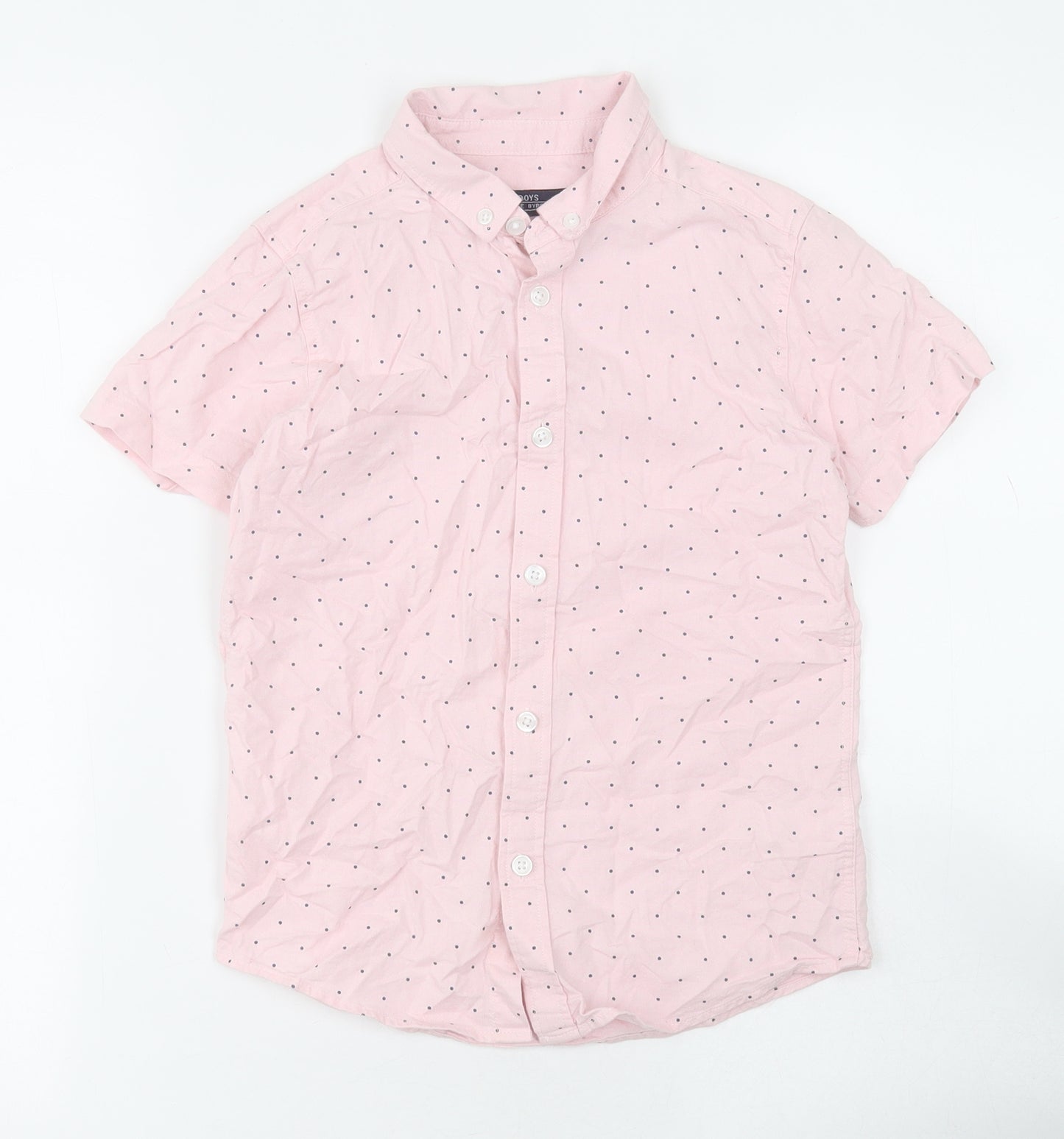 Matalan Boys Pink Polka Dot Cotton Basic Button-Up Size 8 Years Collared Button