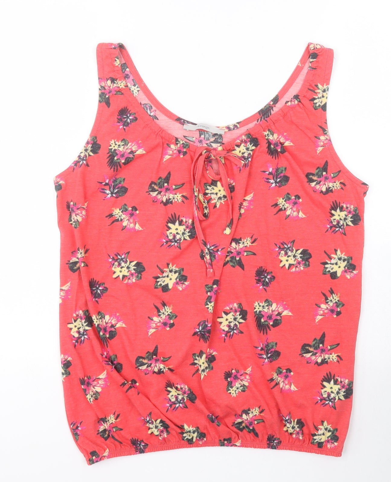 George Womens Red Floral Cotton Basic Tank Size 16 Round Neck