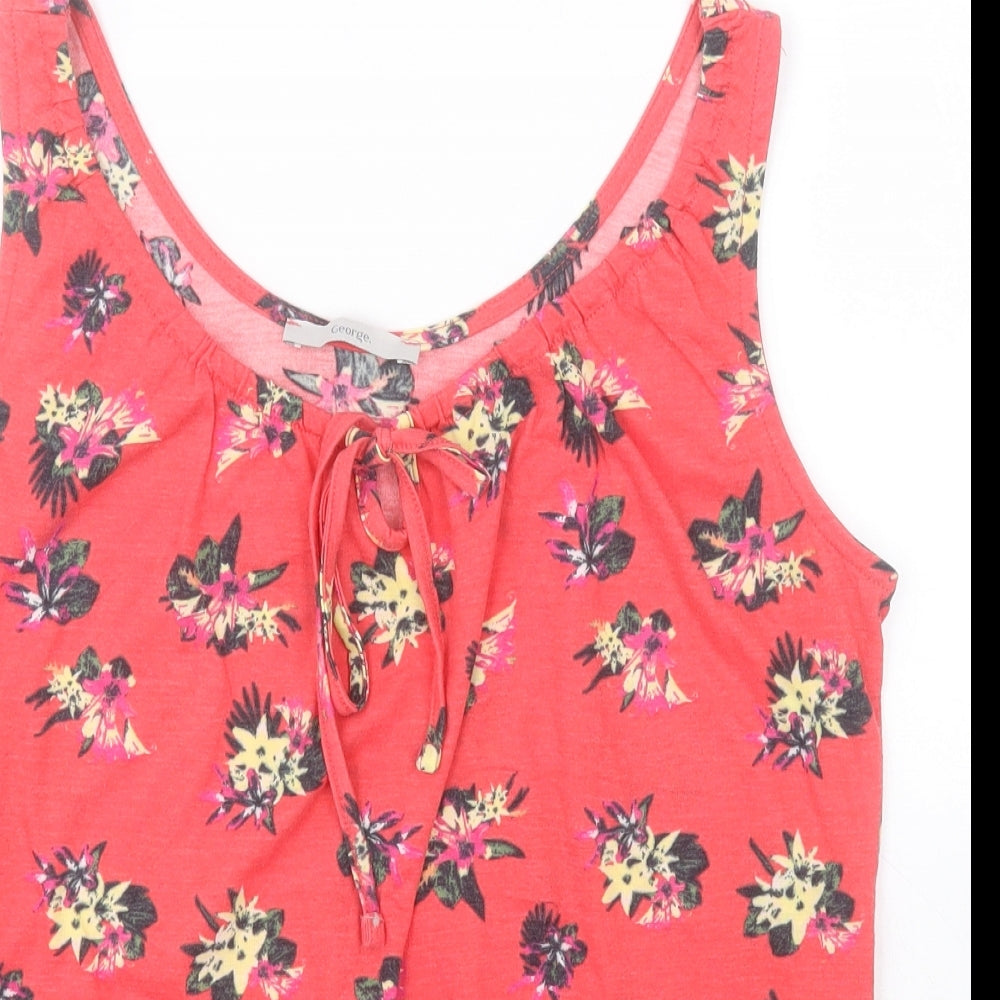 George Womens Red Floral Cotton Basic Tank Size 16 Round Neck