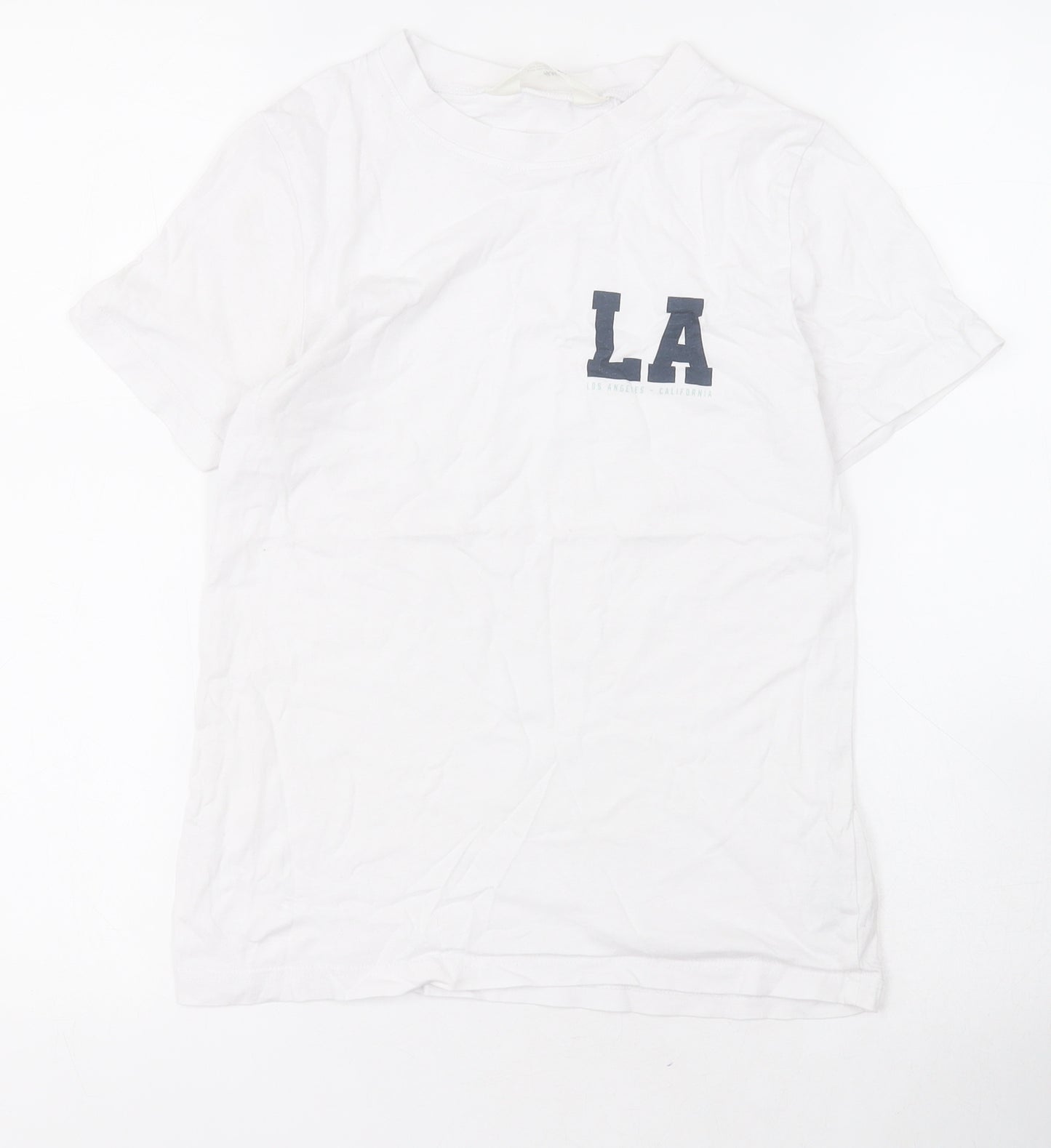 H&M Boys White  100% Cotton Basic T-Shirt Size 10 Years Round Neck Pullover - Los Angeles