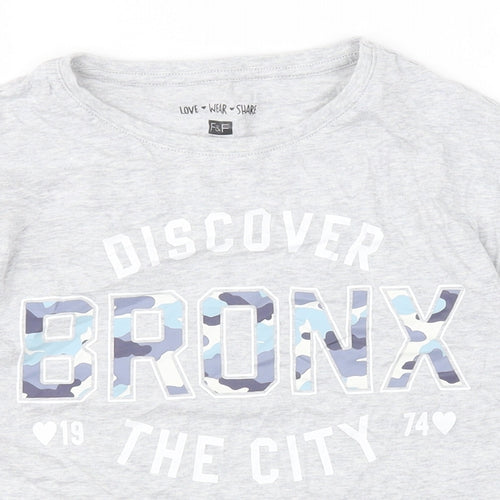 F&F Girls Grey  Cotton Basic T-Shirt Size 9-10 Years Round Neck Pullover - Bronx