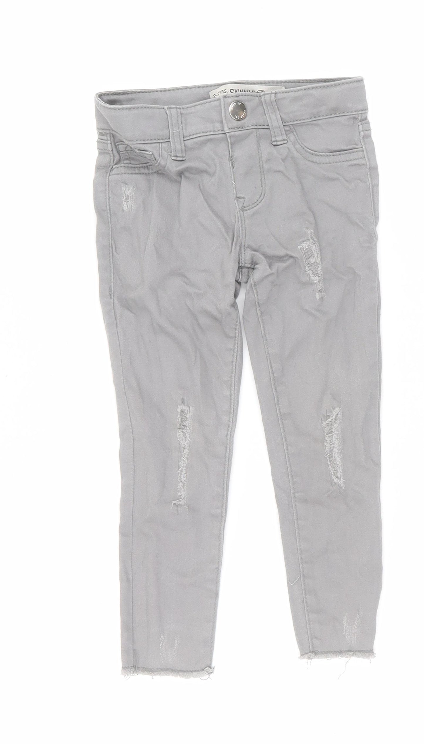 Primark Girls Grey  Cotton Skinny Jeans Size 2-3 Years  Regular Snap
