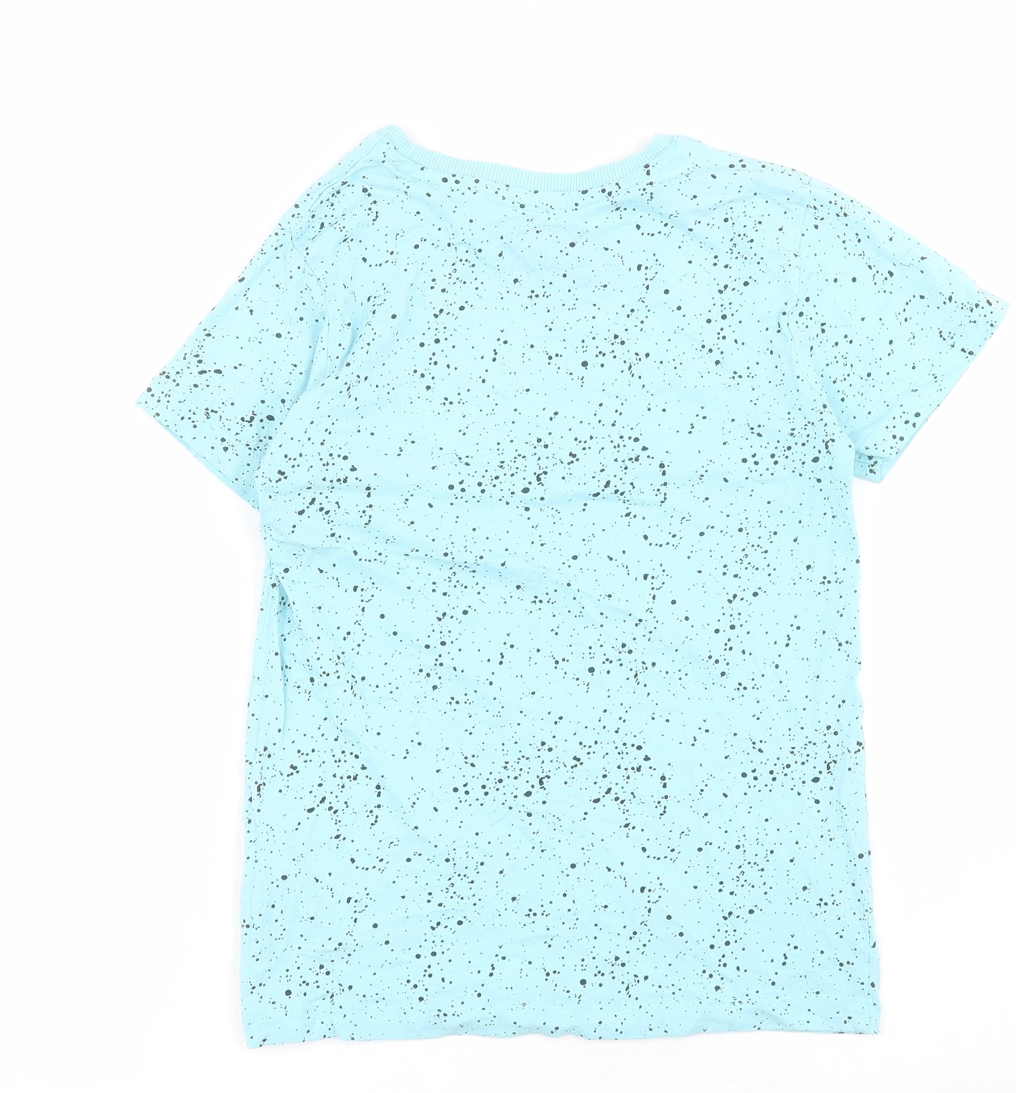 Matalan Boys Blue Polka Dot Cotton Basic T-Shirt Size 8 Years Round Neck Pullover