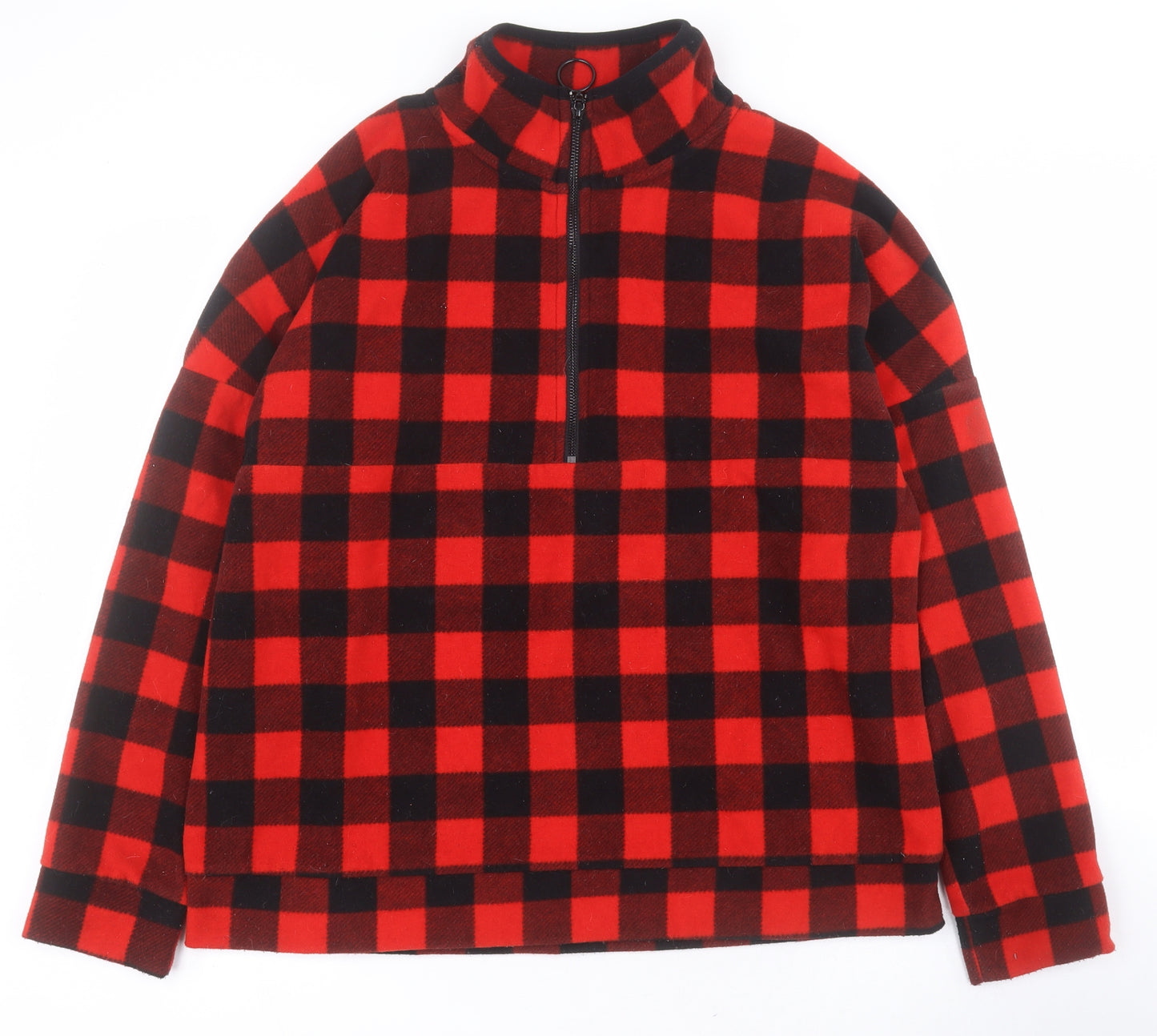 Primark Womens Red High Neck Check Polyester Henley Jumper Size M