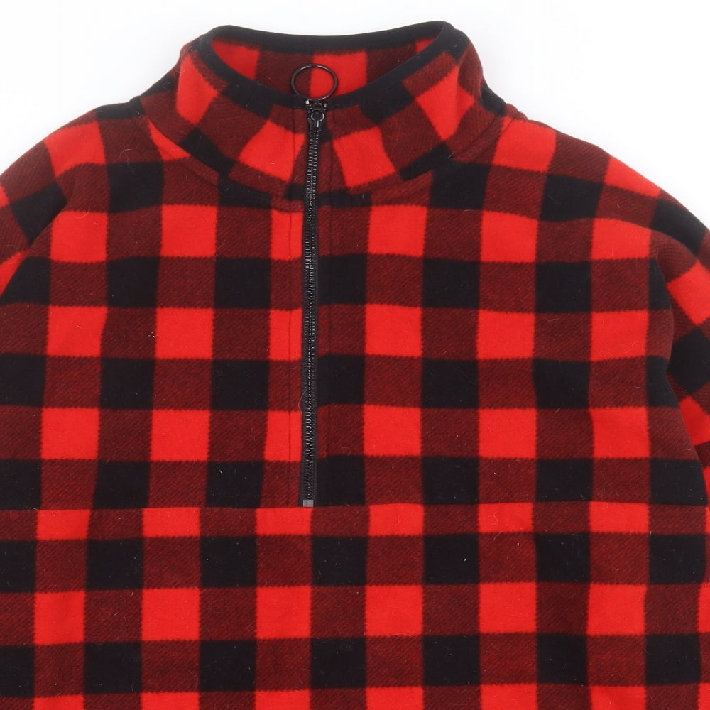 Primark Womens Red High Neck Check Polyester Henley Jumper Size M