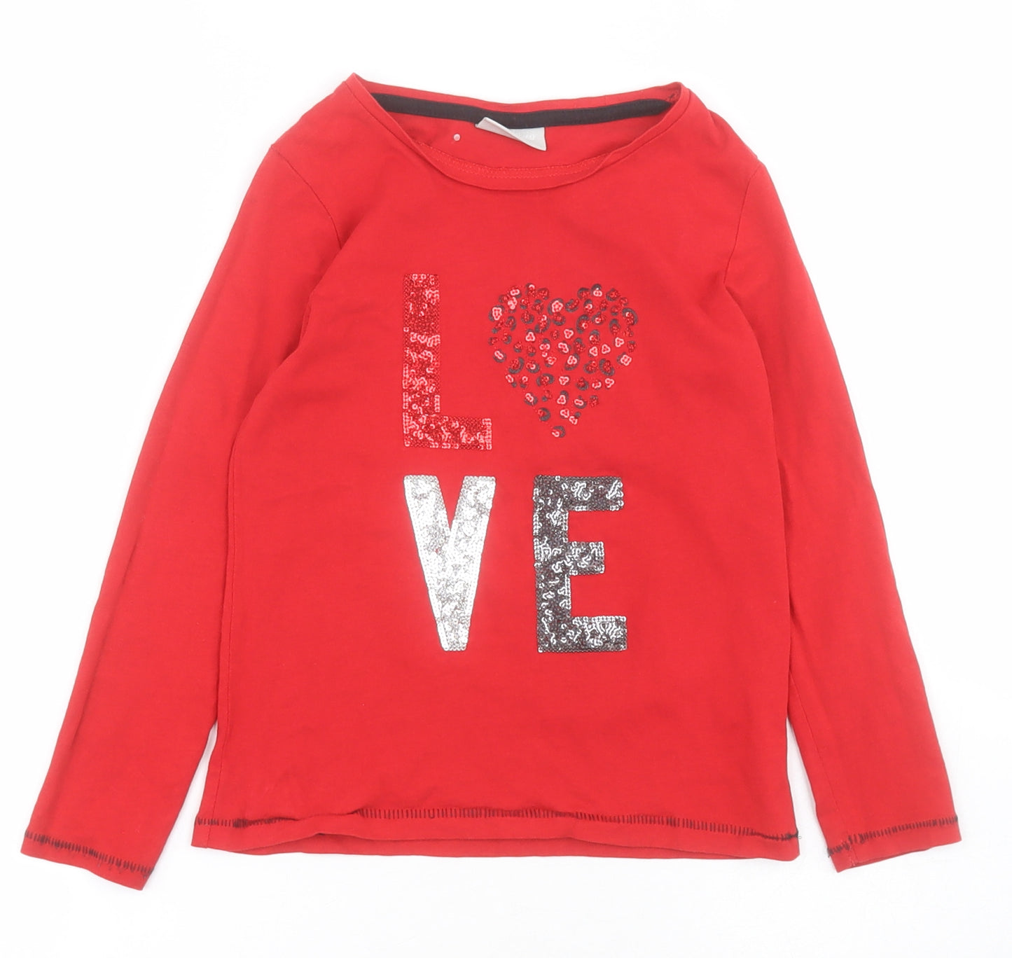 Matalan Girls Red  Cotton Basic T-Shirt Size 7 Years Round Neck Pullover
