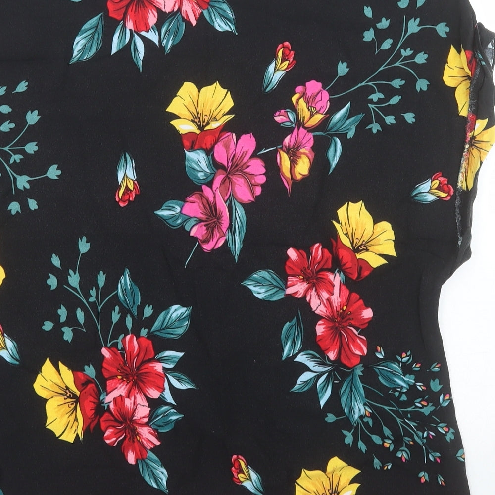 Peacocks Womens Black Floral Viscose Basic Blouse Size 14 Round Neck
