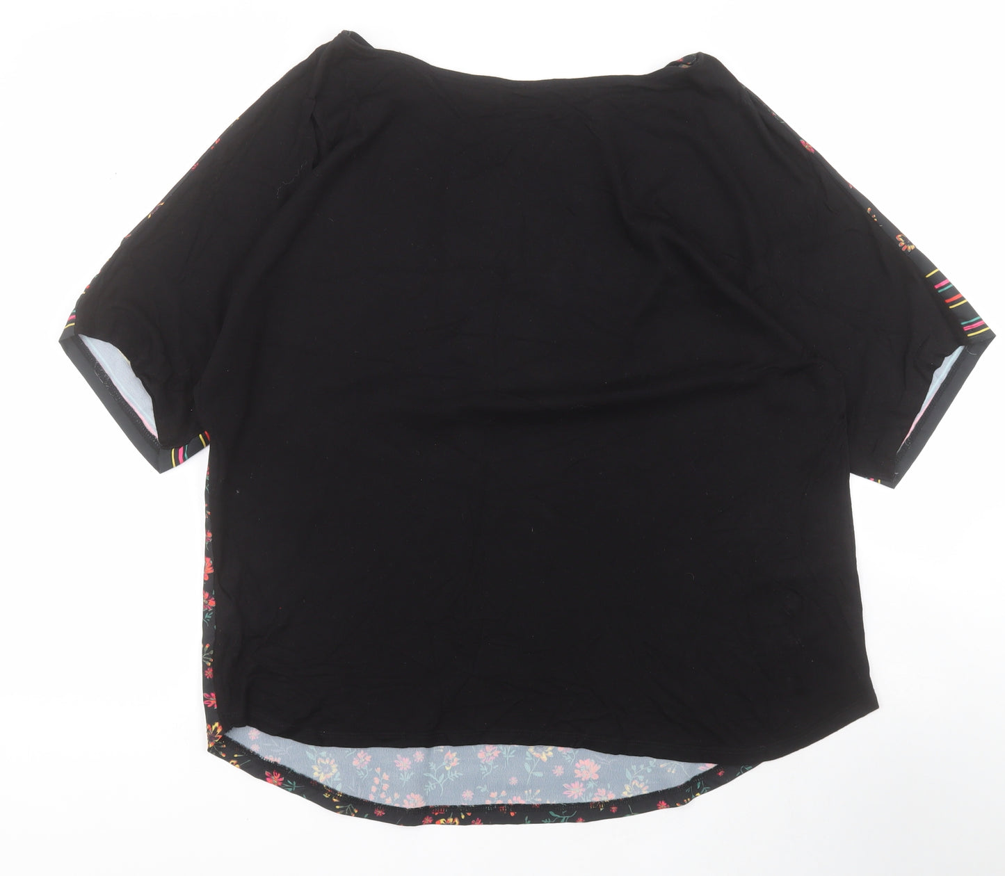 Peacocks Womens Black Floral Polyester Basic T-Shirt Size 14 Round Neck