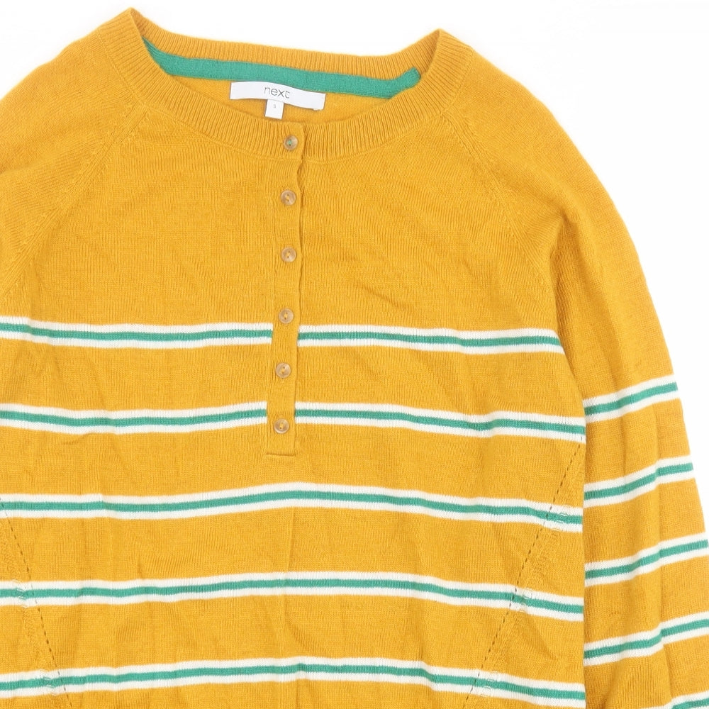 NEXT Womens Yellow Round Neck Striped Acrylic Pullover Jumper Size S