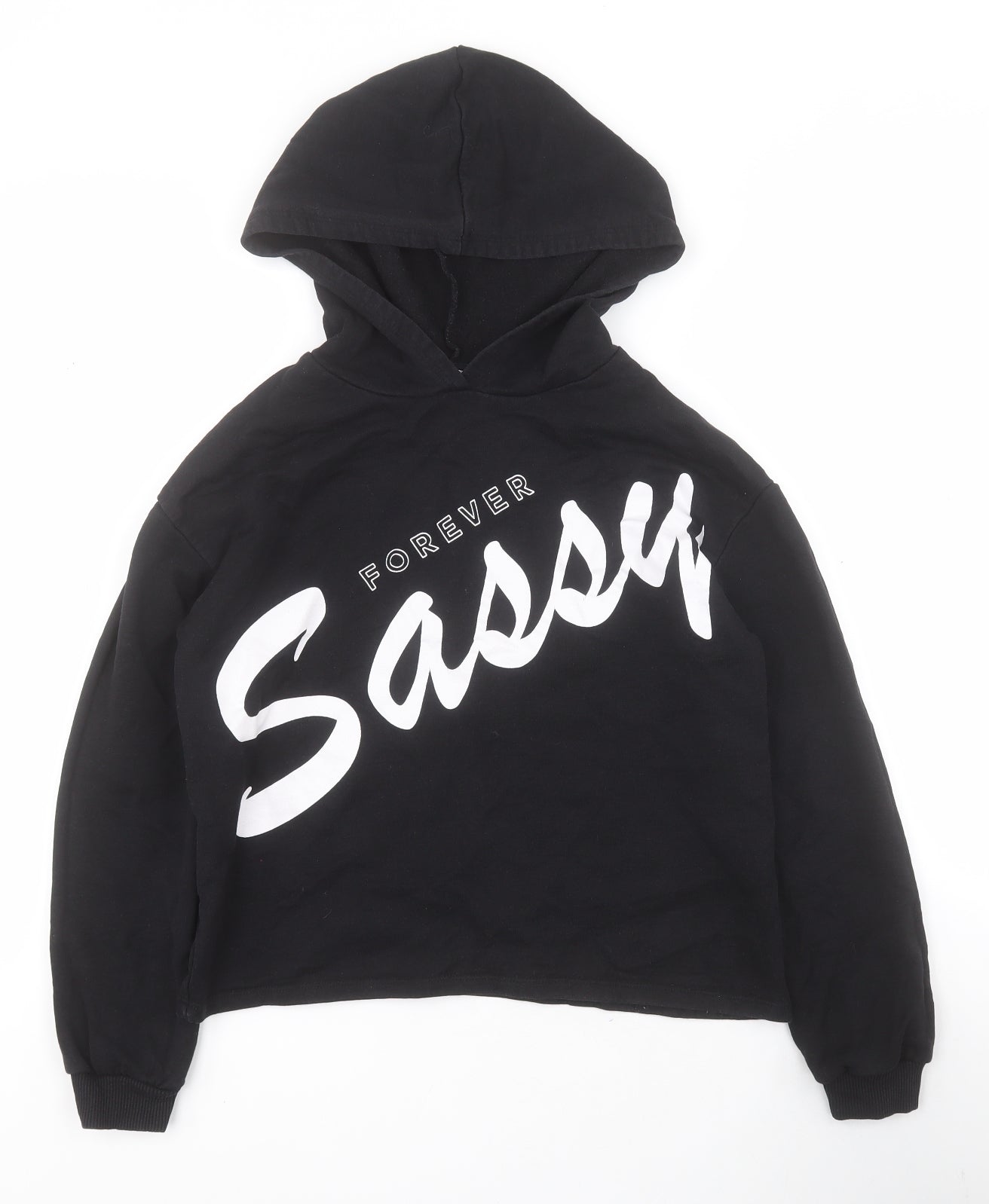 River Island Girls Black  Cotton Pullover Hoodie Size 11-12 Years  Pullover - Forever Sassy