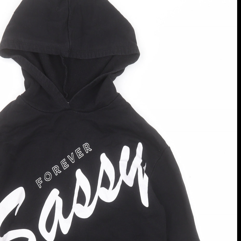 River Island Girls Black  Cotton Pullover Hoodie Size 11-12 Years  Pullover - Forever Sassy
