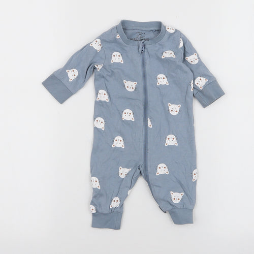 Lindex Boys Blue  100% Cotton Babygrow One-Piece Size Newborn  Zip - Cats