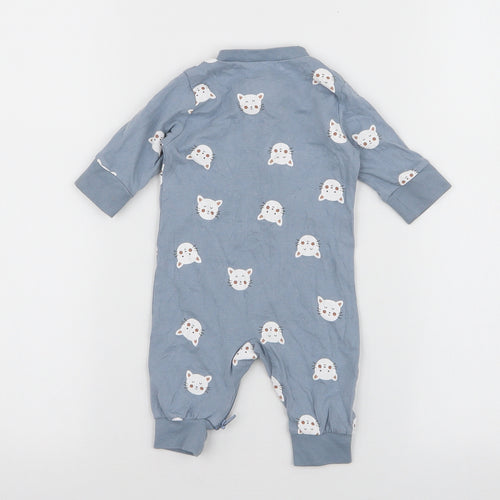Lindex Boys Blue  100% Cotton Babygrow One-Piece Size Newborn  Zip - Cats