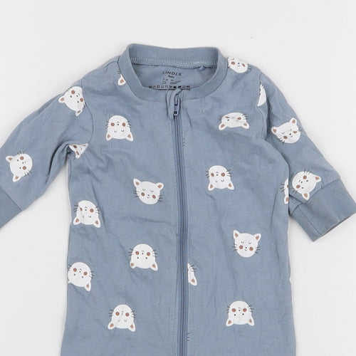 Lindex Boys Blue  100% Cotton Babygrow One-Piece Size Newborn  Zip - Cats