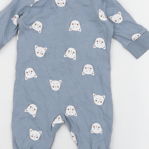 Lindex Boys Blue  100% Cotton Babygrow One-Piece Size Newborn  Zip - Cats