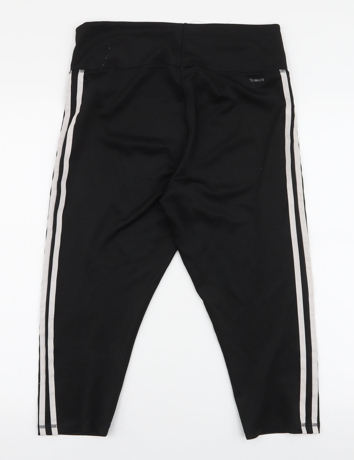 adidas Womens Black Striped Polyester Capri Leggings Size L L20 in Slim Pullover
