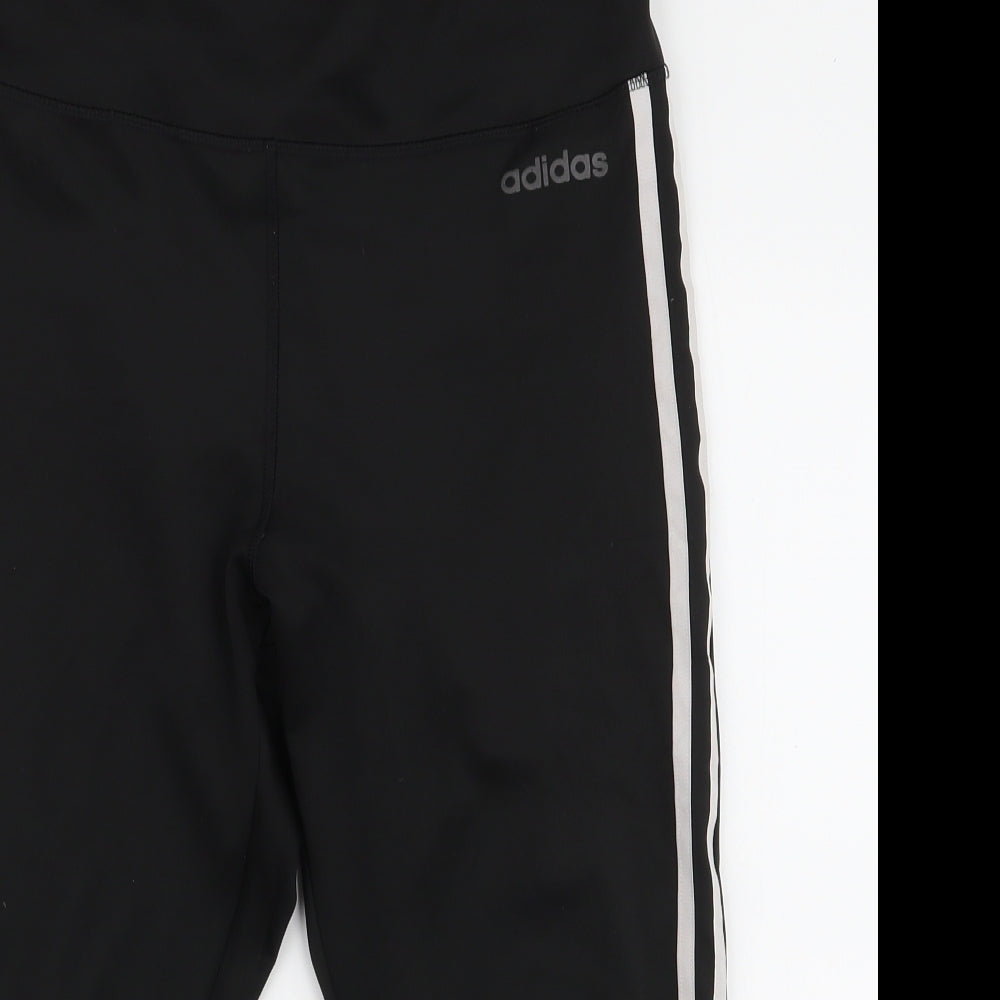 adidas Womens Black Striped Polyester Capri Leggings Size L L20 in Slim Pullover