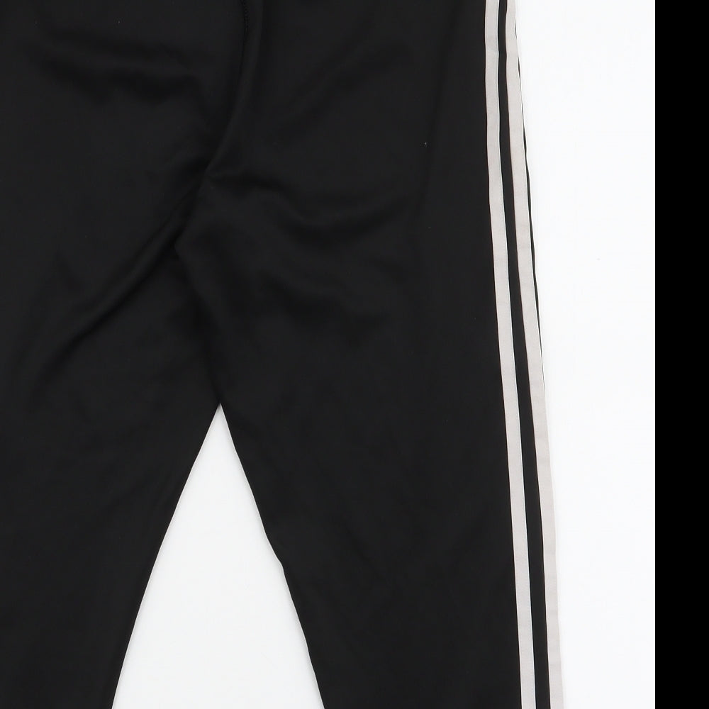 adidas Womens Black Striped Polyester Capri Leggings Size L L20 in Slim Pullover