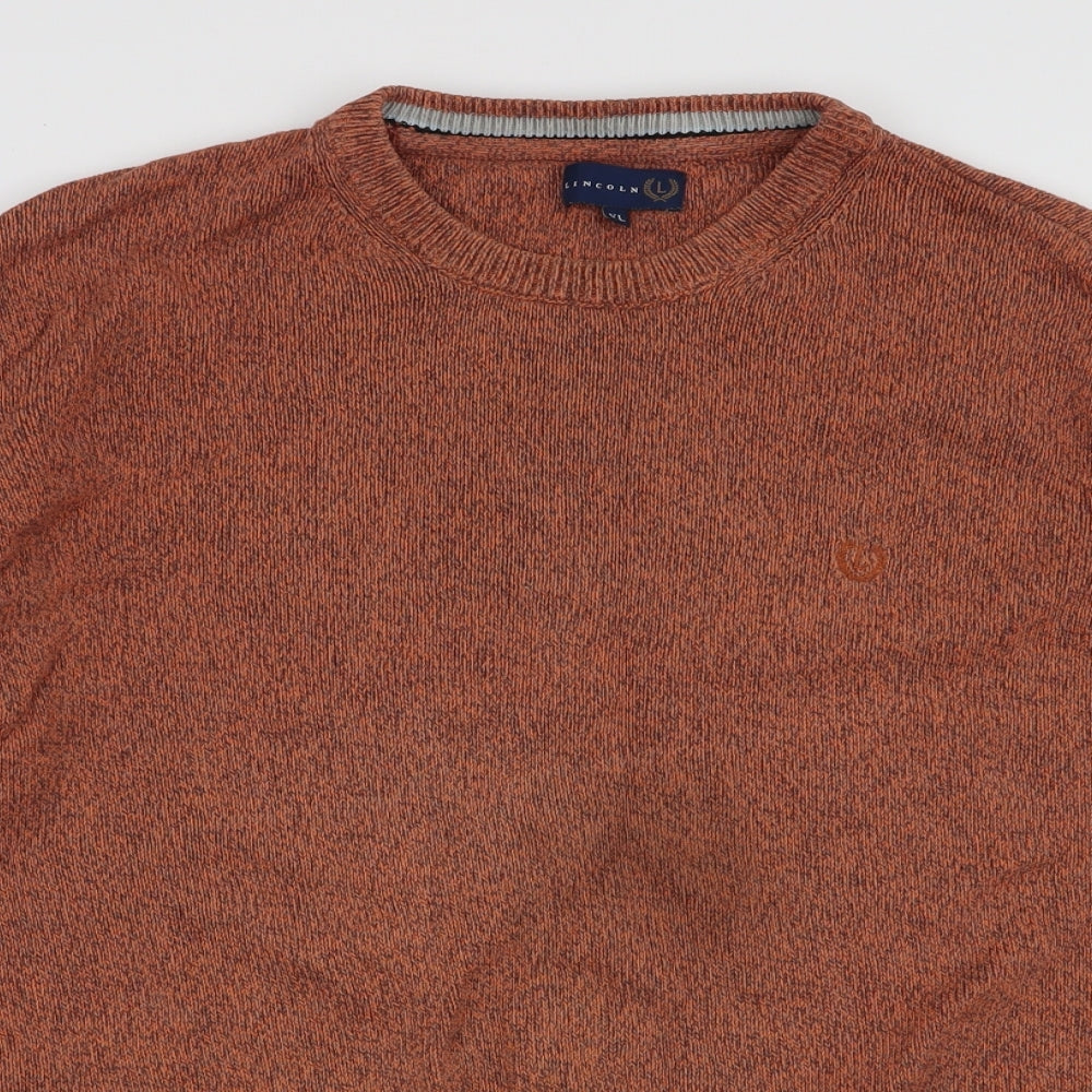 Lincoln Mens Brown Round Neck  Cotton Pullover Jumper Size XL