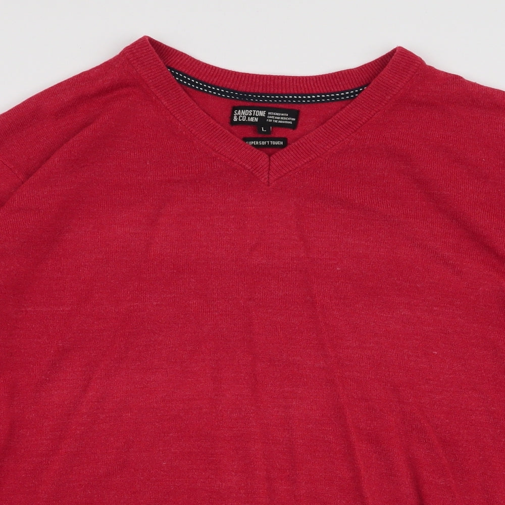 Sandstone & Co Mens Red Round Neck  Acrylic Pullover Jumper Size L