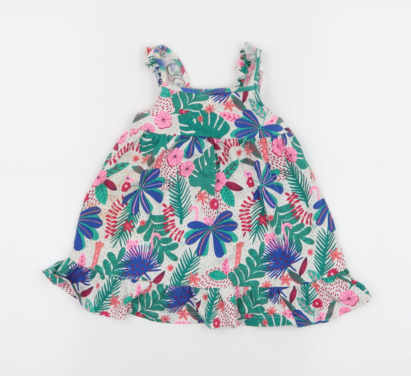 F&F Girls Multicoloured Floral Cotton Skater Dress  Size 9-12 Months  Round Neck Pullover