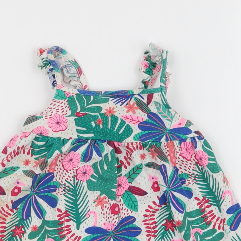 F&F Girls Multicoloured Floral Cotton Skater Dress  Size 9-12 Months  Round Neck Pullover