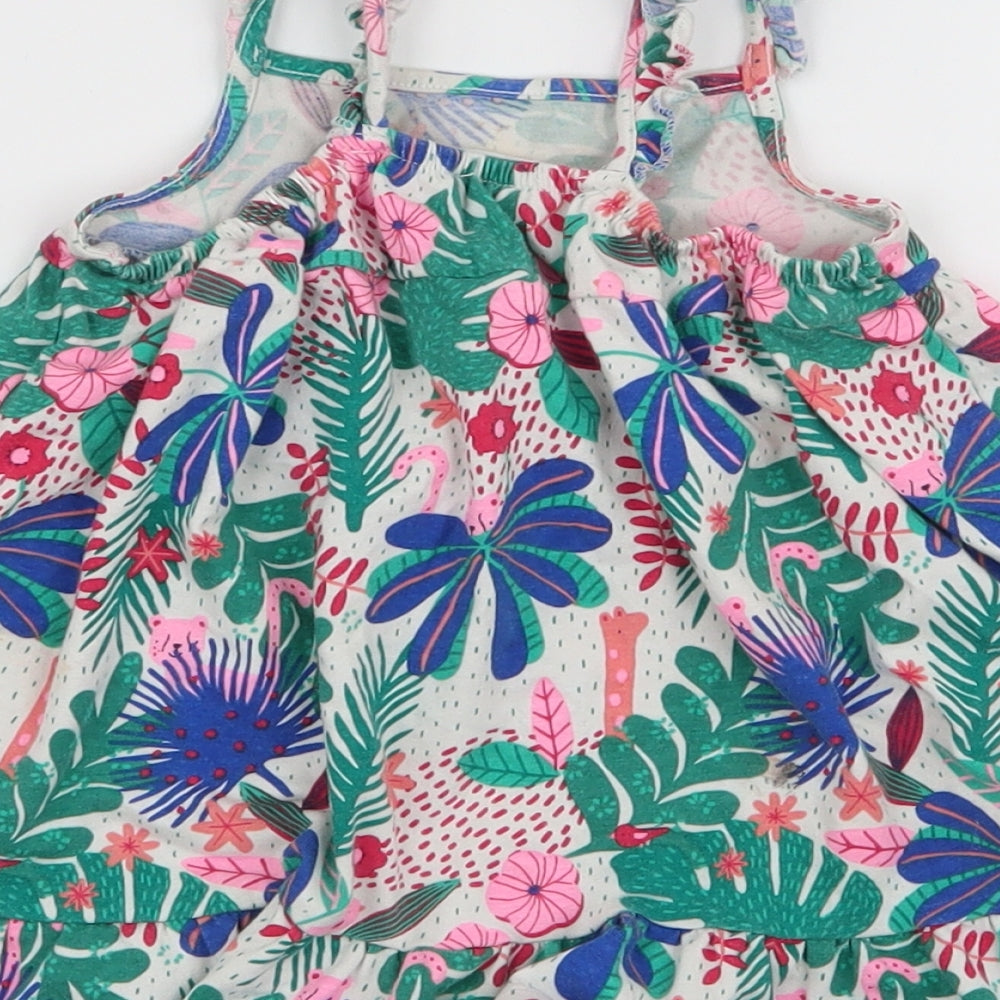 F&F Girls Multicoloured Floral Cotton Skater Dress  Size 9-12 Months  Round Neck Pullover