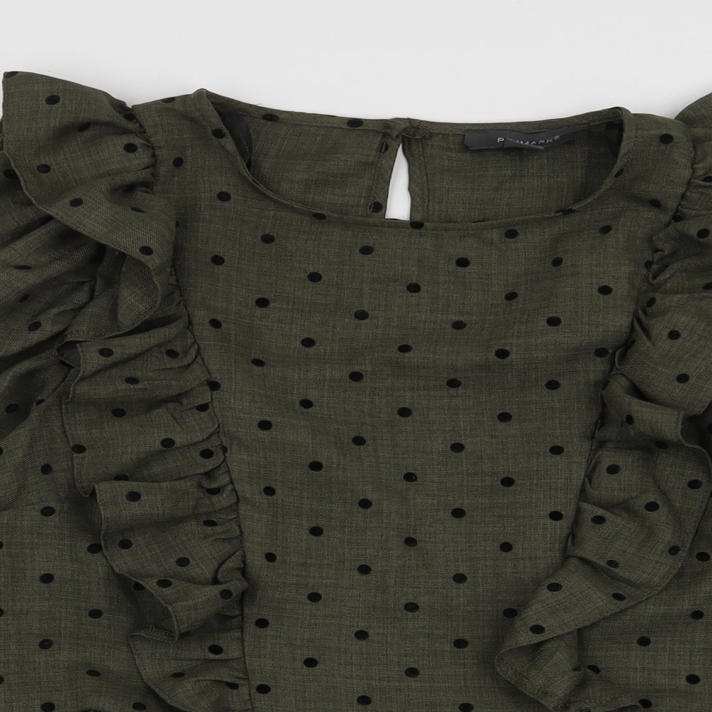 Primark Womens Green Polka Dot Polyester Basic Blouse Size 12 Round Neck