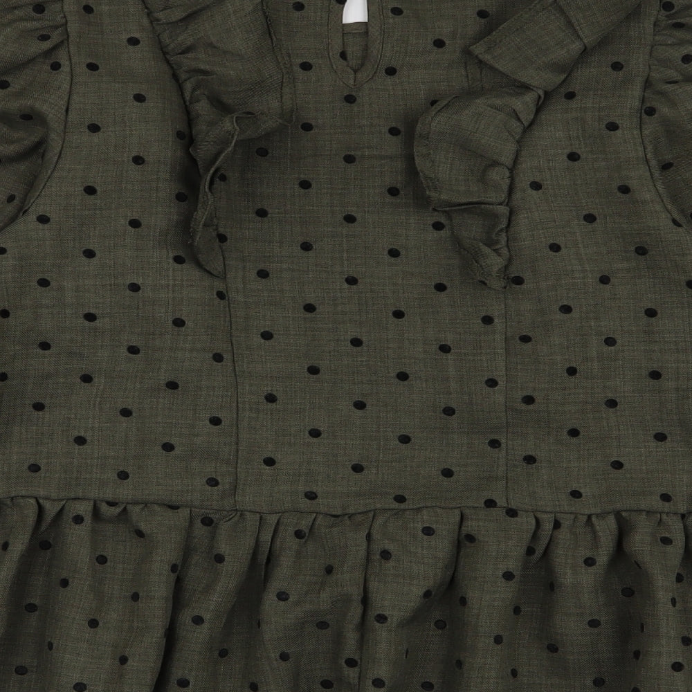 Primark Womens Green Polka Dot Polyester Basic Blouse Size 12 Round Neck