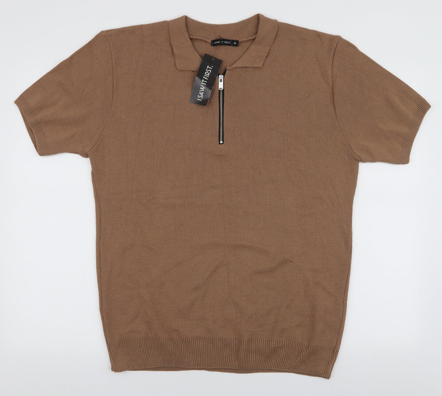 I SAW IT FIRST Mens Brown Collared  Acrylic Pullover Jumper Size XL