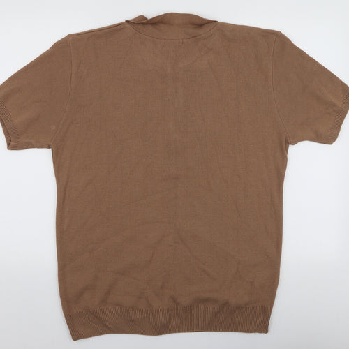 I SAW IT FIRST Mens Brown Collared  Acrylic Pullover Jumper Size XL