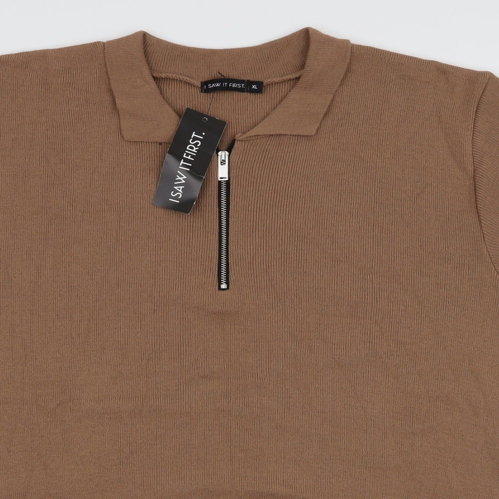 I SAW IT FIRST Mens Brown Collared  Acrylic Pullover Jumper Size XL